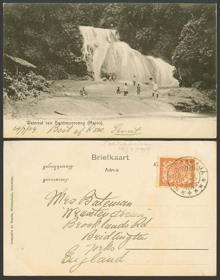 Indonesia DEI 1909 Old Postcard Bantimoeroeng Maros Waterfall Bantimurung