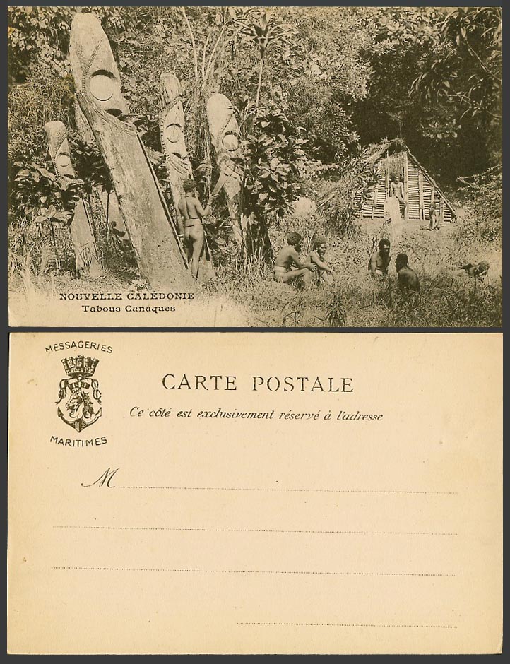 New Caledonia Nouvelle Caledonie Tabous Canaques Taboos Natives Hut Old Postcard