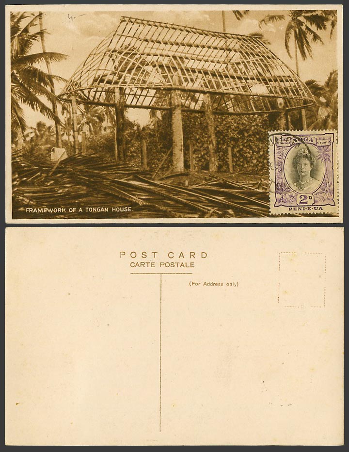 Tonga Toga 2d Pei-E-Ua on Old Postcard Framework of a Tongan House Construction