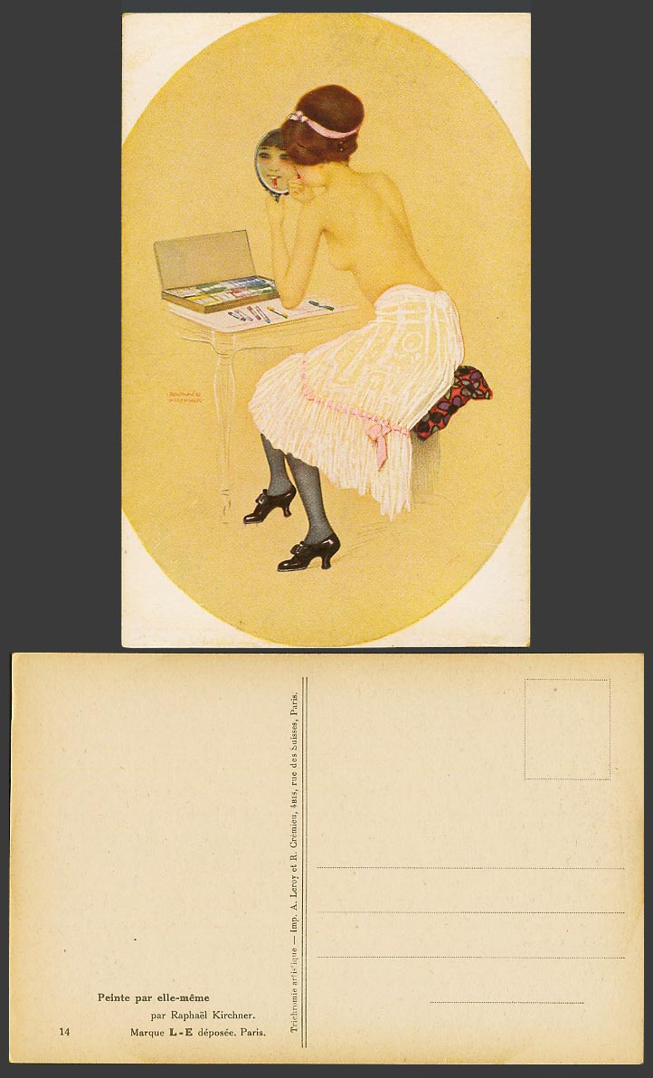 Raphael Kirchner Old Postcard Peinte par elle-meme Painted Herself with Lipstick