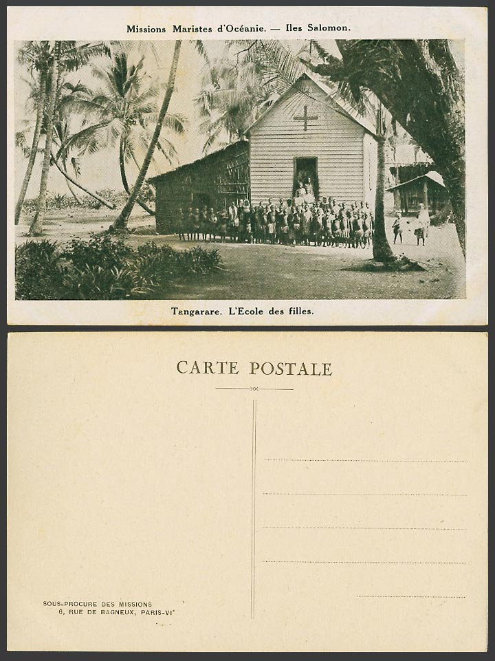 Solomon Islands Old Postcard Tangarare Boys' Dormitory Dortoir des garçons Palms