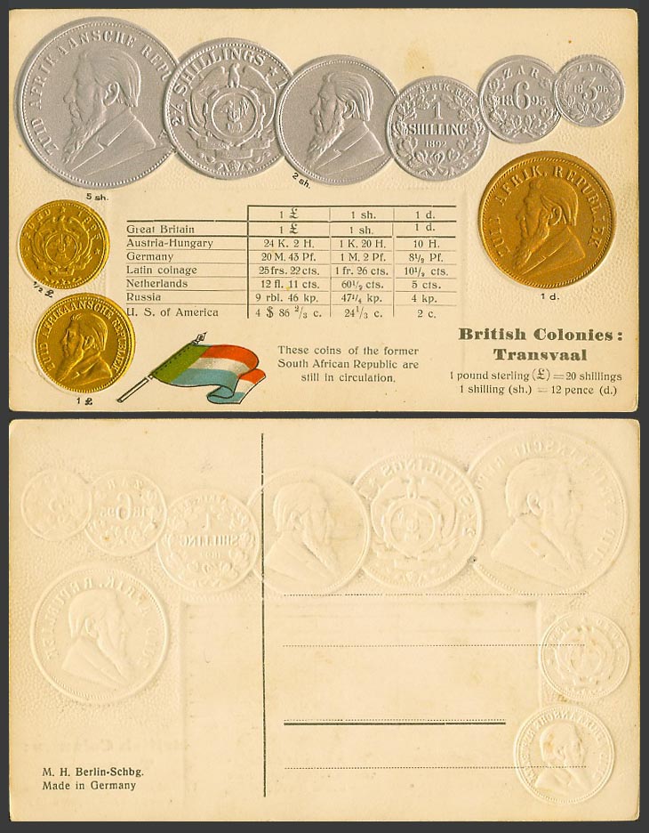 Transvaal British Colonies Flag Vintage Coins Illustrated Coin Card Old Postcard