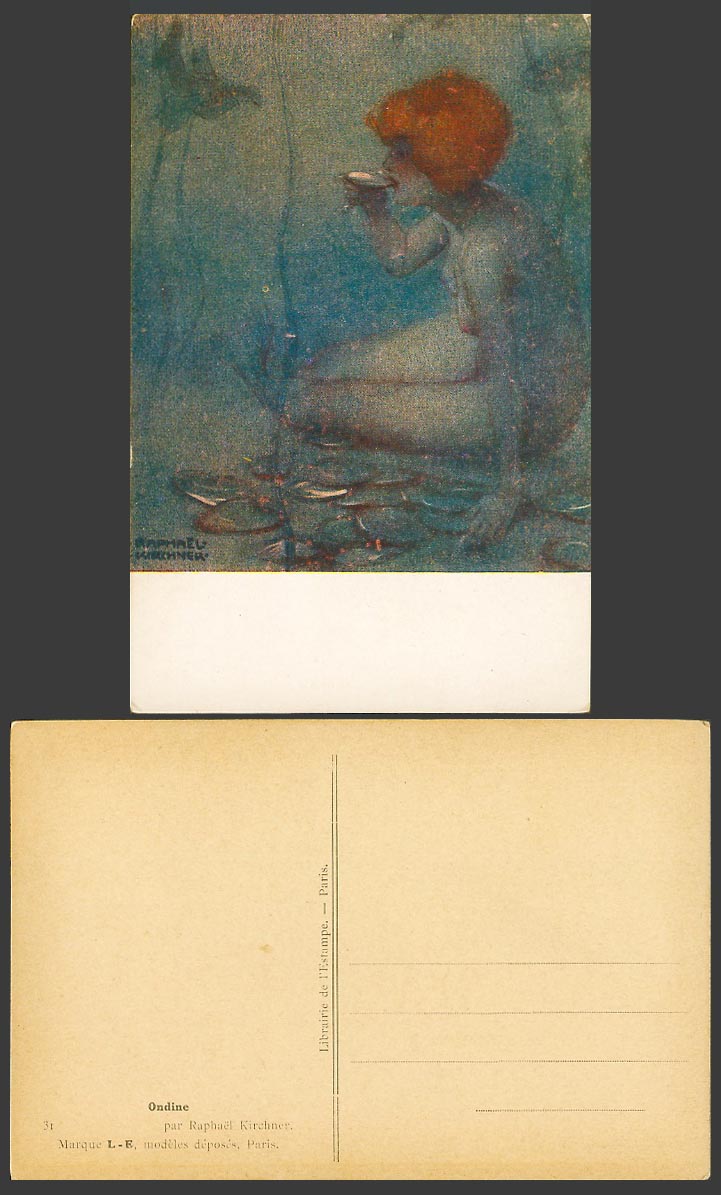 Raphael Kirchner Old Postcard Ondine Undine, Glamour Woman Lady Girl Drinking 31