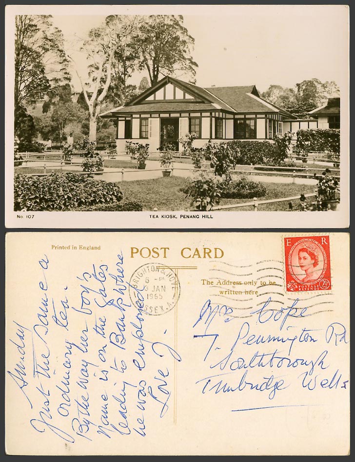 Penang Hill, 1965 Old Real Photo Postcard Tea Kiosk, Gardens, Tea House Tea Room