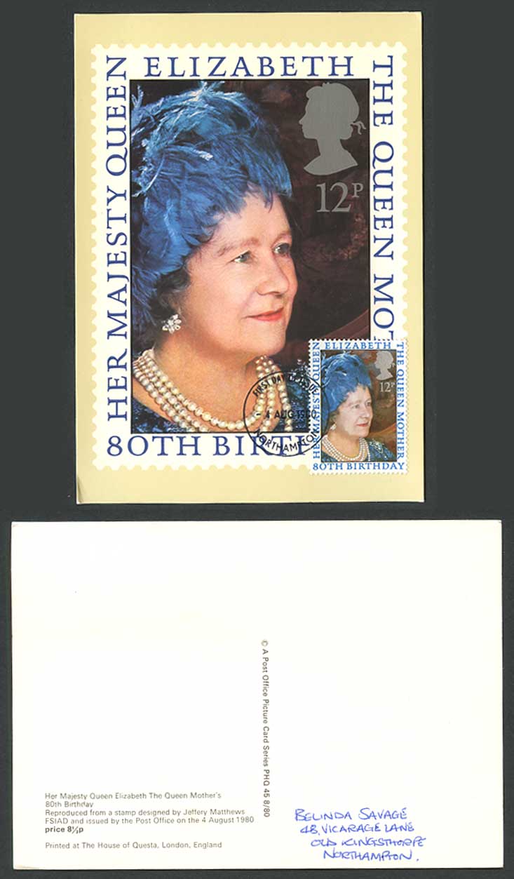 PHQ Card The Queen Mother Her Majesty Queen Elizabeth 80th Birthday 12p Postcard