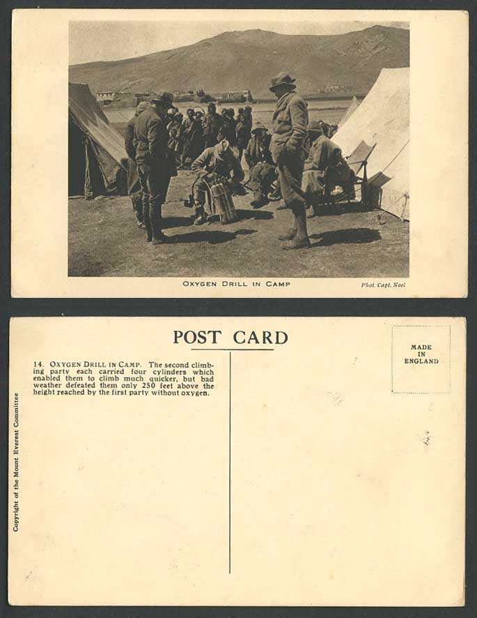 Mt. Everest Expedition 1922 Old Postcard Oxygen Drill in Camp Tibet China Nepal