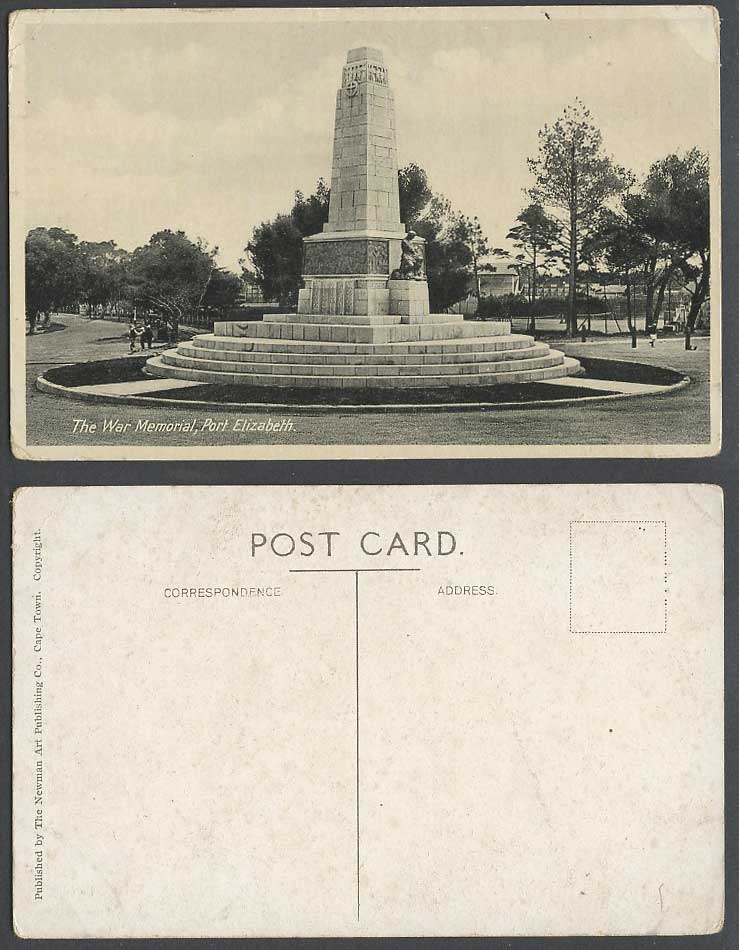 South Africa, The War Memorial, Port Elizabeth, Statue Street Scene Old Postcard