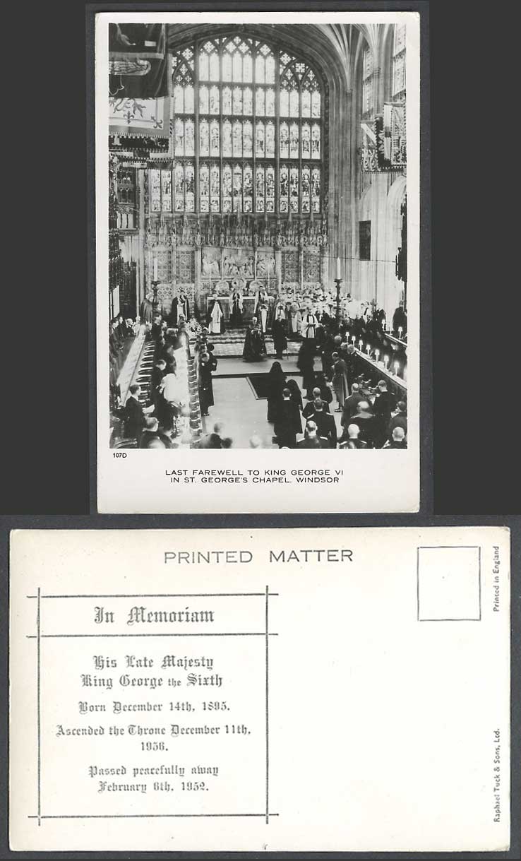 Last Farewell to King George VI in St. George's Chapel Windsor Old R.P. Postcard