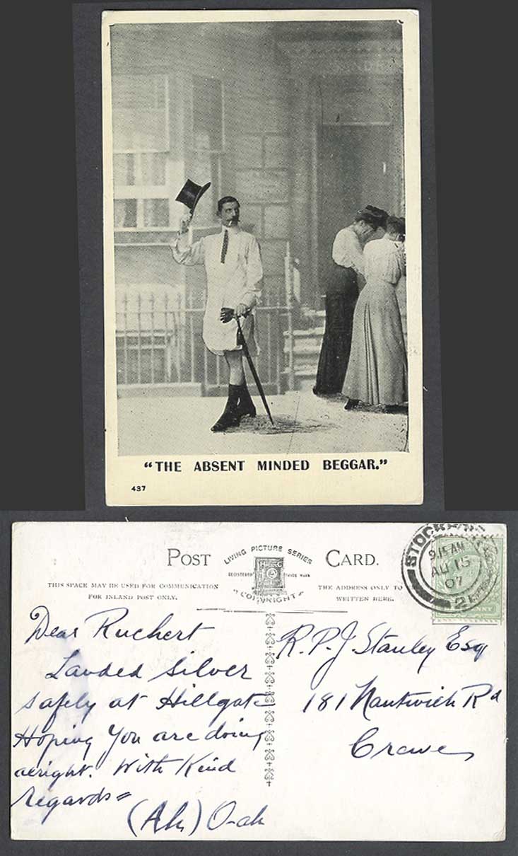 The Absent Minded Beggar. Man wears no Trousers Women Giggling 1907 Old Postcard