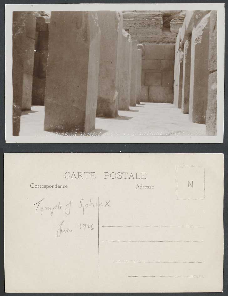 Egypt 1926 Old Real Photo Postcard Interior Temple of Sphinx Geza, Giza Gizeh RP