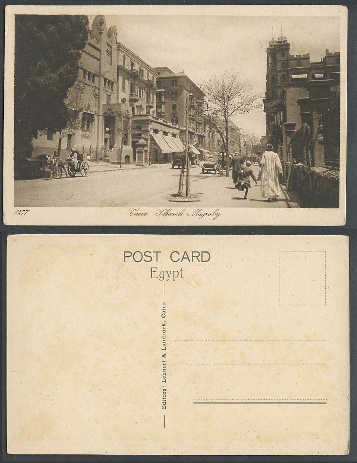 Egypt Old Postcard Cairo Shareh Magraby Maghrabi Street Scene, Donkey Cart, Cars