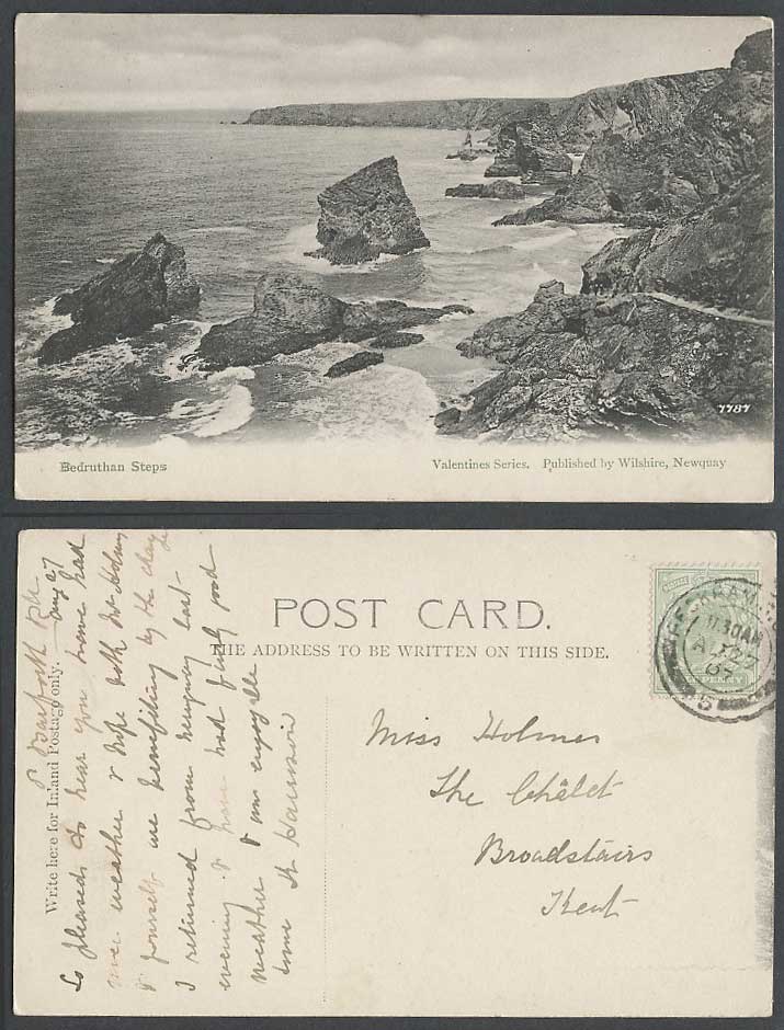 Bedruthan Steps Newquay Cornwall 1907 Old Postcard Cliffs Rocks Coastal Panorama