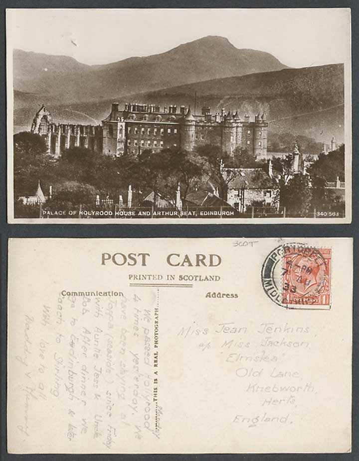 Edinburgh, Palace of Holyrood House and Arthur Seat 1933 Old Real Photo Postcard