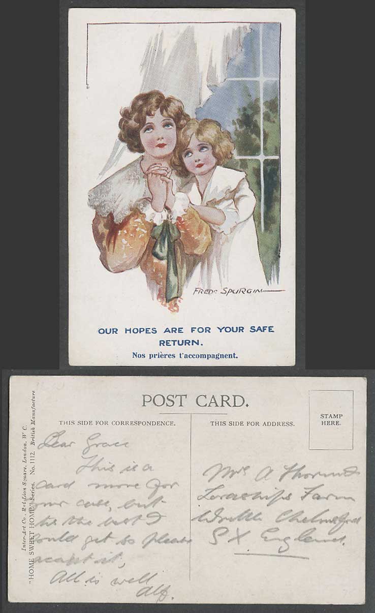 Fred Spurgin Old Postcard Our Hopes Are For U Safe Return Prayer Home Sweet Home