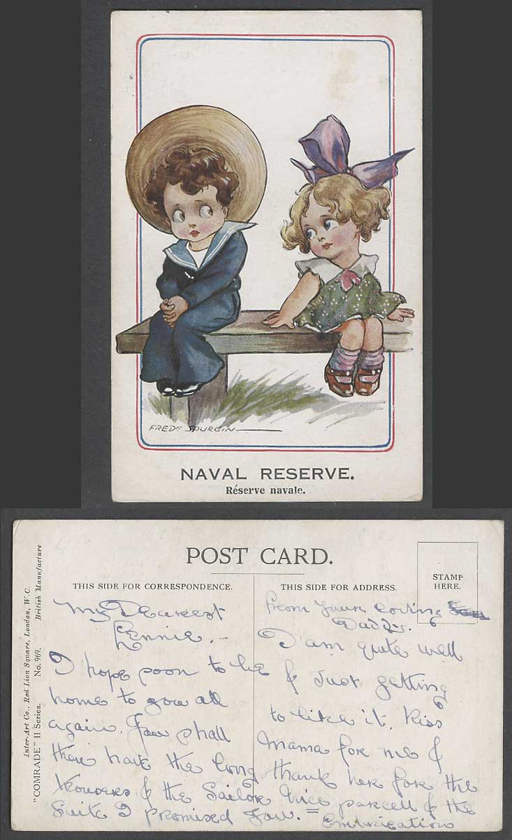 Fred Spurgin Old Postcard Naval Reserve Navy Girl Children Comrade II Series 969