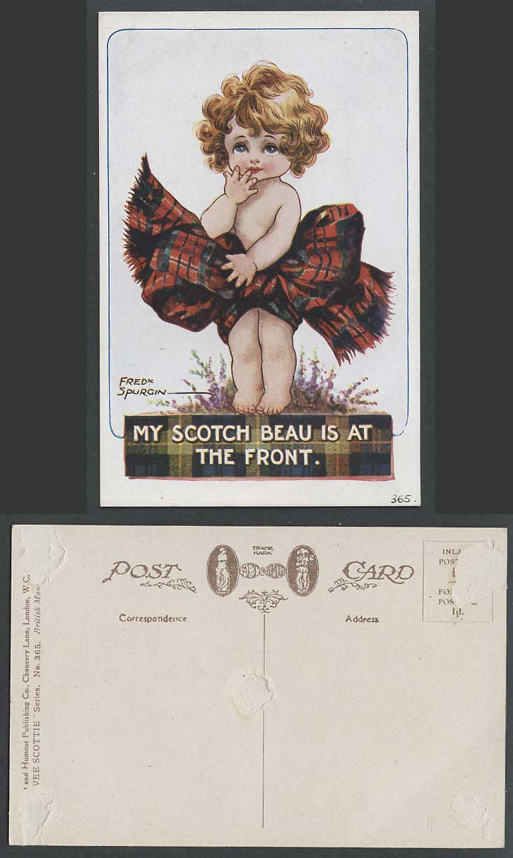 Fred Spurgin Old Postcard My Scotch Beau is at The Front Scottish G. Wee Scottie