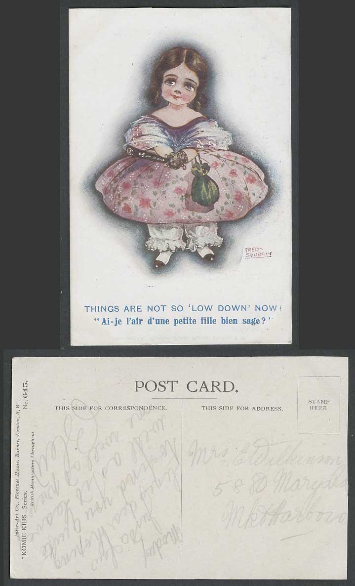 Fred Spurgin Old Postcard Things Are Not So Low Down Now! Little Girl Komic Kids