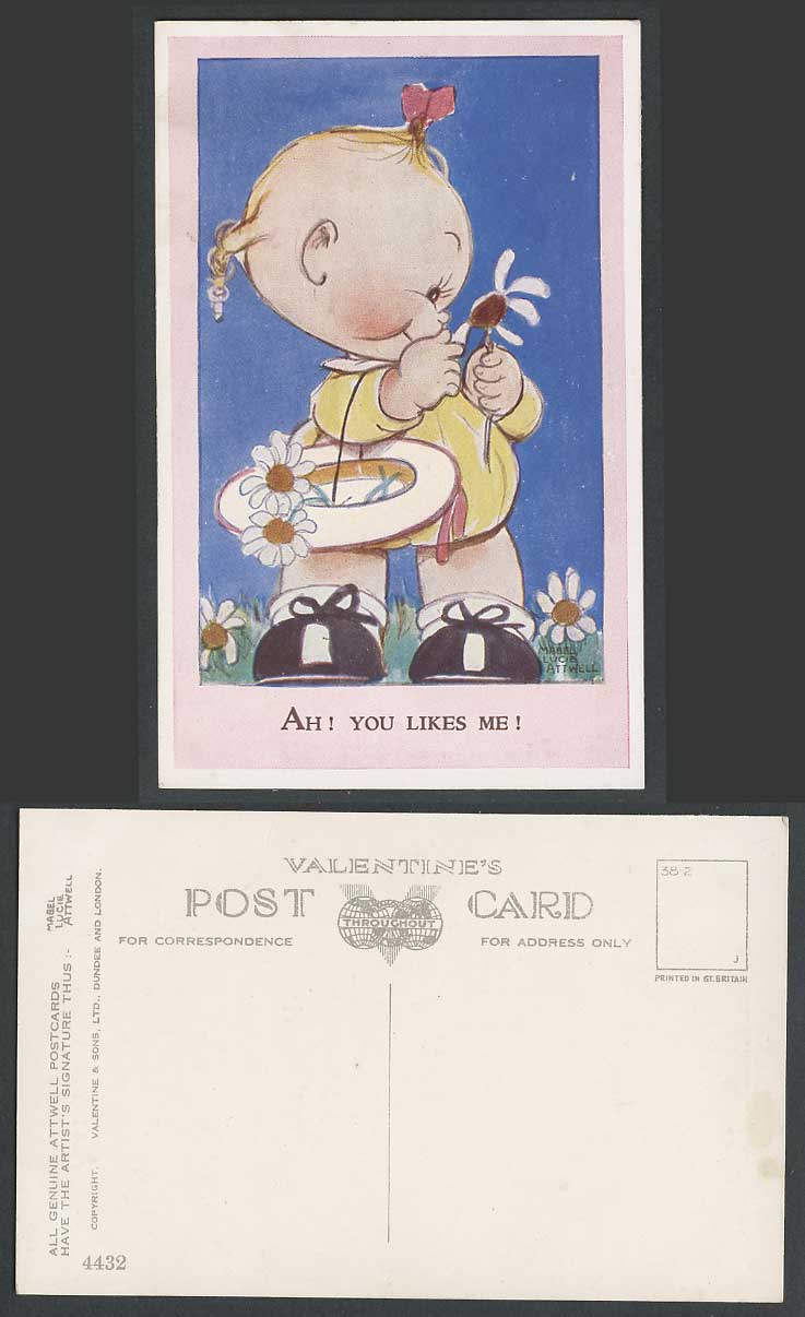 Mabel Lucie Attwell Old Postcard You Likes Me! Girl Counting Flower Petals 4432