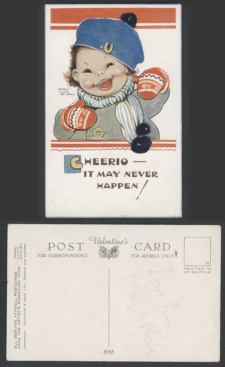 MABEL LUCIE ATTWELL Old Postcard Cheerio It May Never Happen Girl Hat Glove 5055