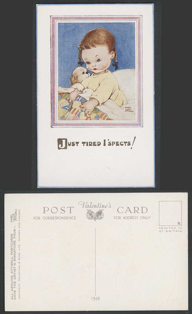 MABEL LUCIE ATTWELL Old Postcard Just Tried I'spects Dog Puppy & Girl Tears 1545