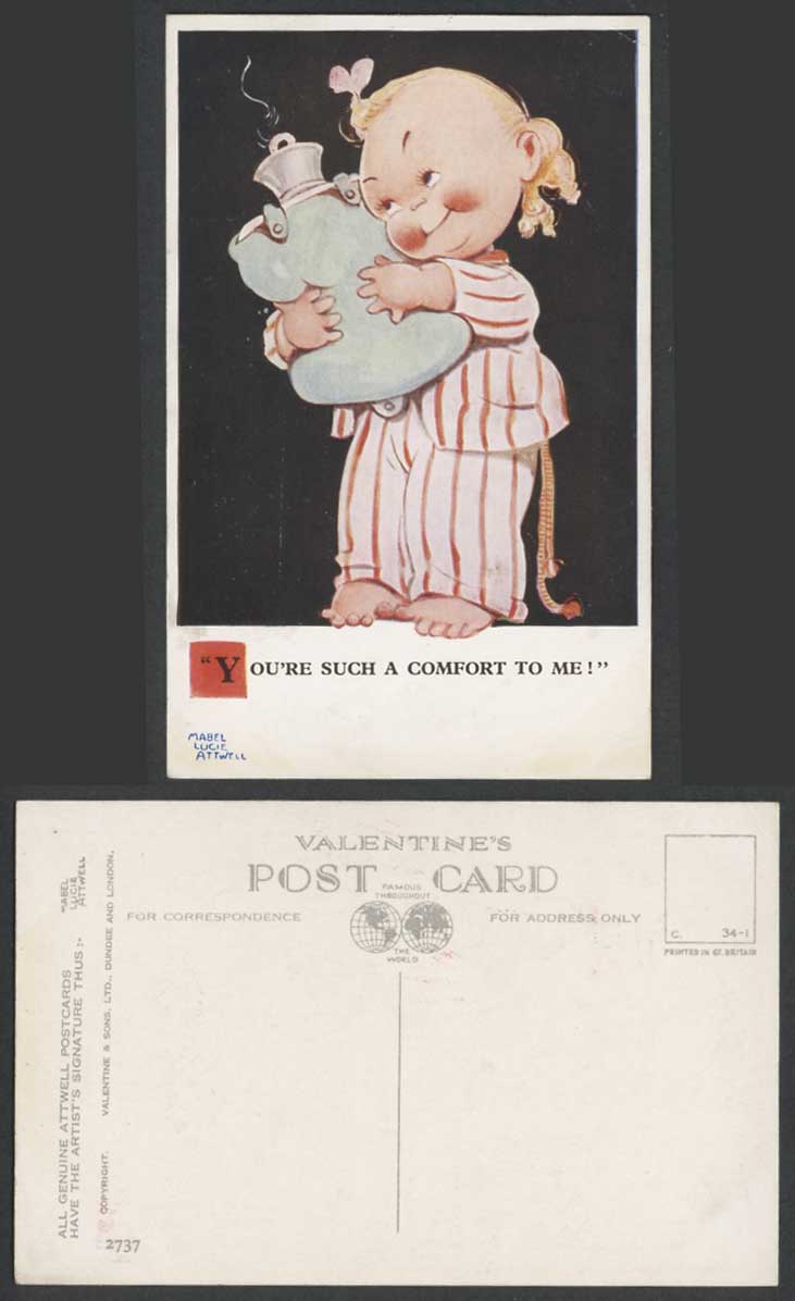 MABEL LUCIE ATTWELL Old Postcard Hot Water Bottle Your R Such Comfort to Me 2737