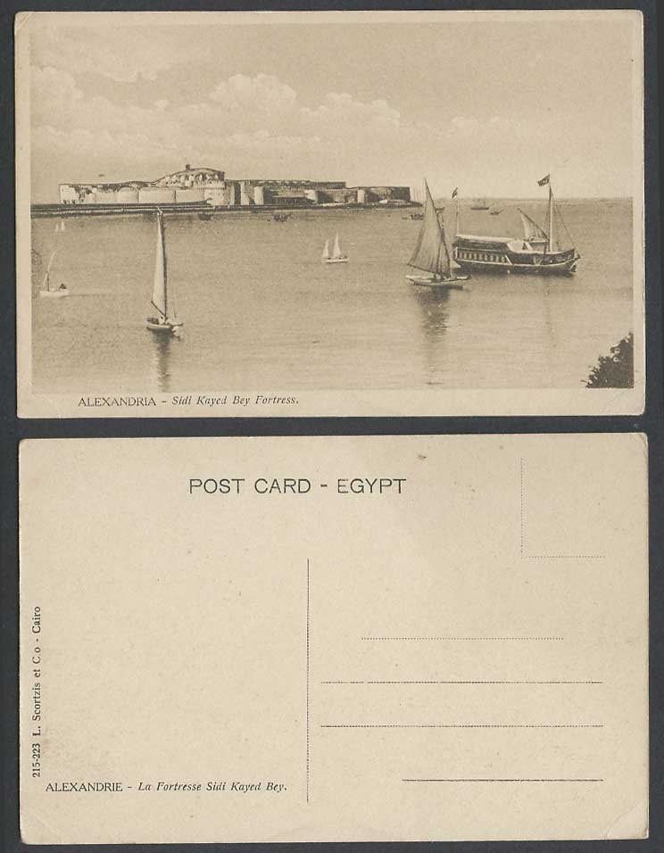 Egypt Old Postcard Alexandria Sidi Kayed Bey Fortress Fort Sailing Boats Vessels