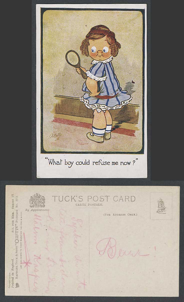 What Boy Could Refuse Me Now Girl Old Tuck's Oilette Postcard All For Her Series