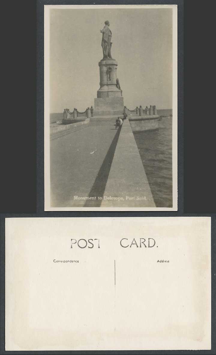 Egypt Old R. Photo Postcard Port Said Ferdinand de Lessep's Monument to Delesops