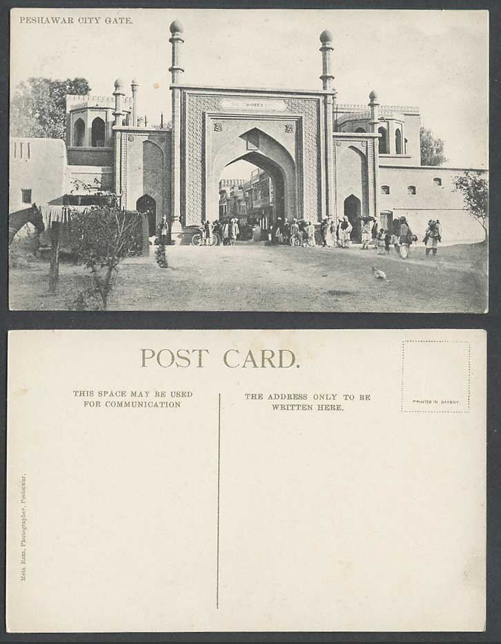 Pakistan Old Postcard Peshawar City Gate The Edwardes Street Scene Bicycle India