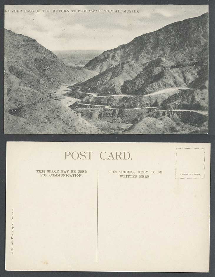 Pakistan Old Postcard Khyber Pass on The Return to Peshawar from Ali Musjid Hill