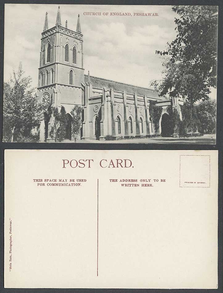 Pakistan Old Postcard Church of England Peshawar British India Mela Ram Photogr.