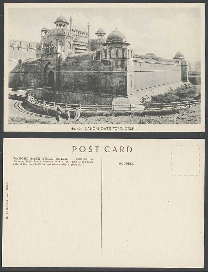 India Old Postcard Lahori Gate Fort Delhi Built by Emperor Shah Jahan BridgeGate