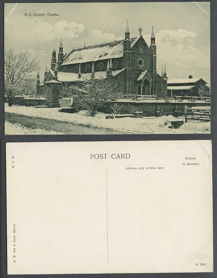 Pakistan Old Postcard R.C. Church QUETTA Roman Catholic Cathedral, Winter Street