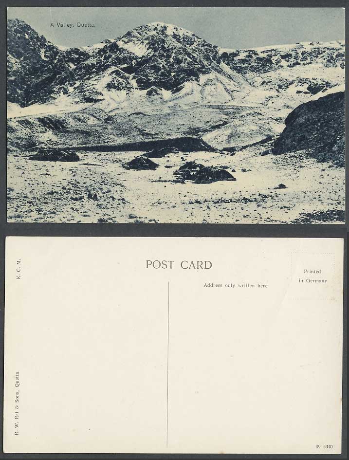 Pakistan Old Postcard A Valley Quetta Snowy Mountains Hills British India K.C.M.