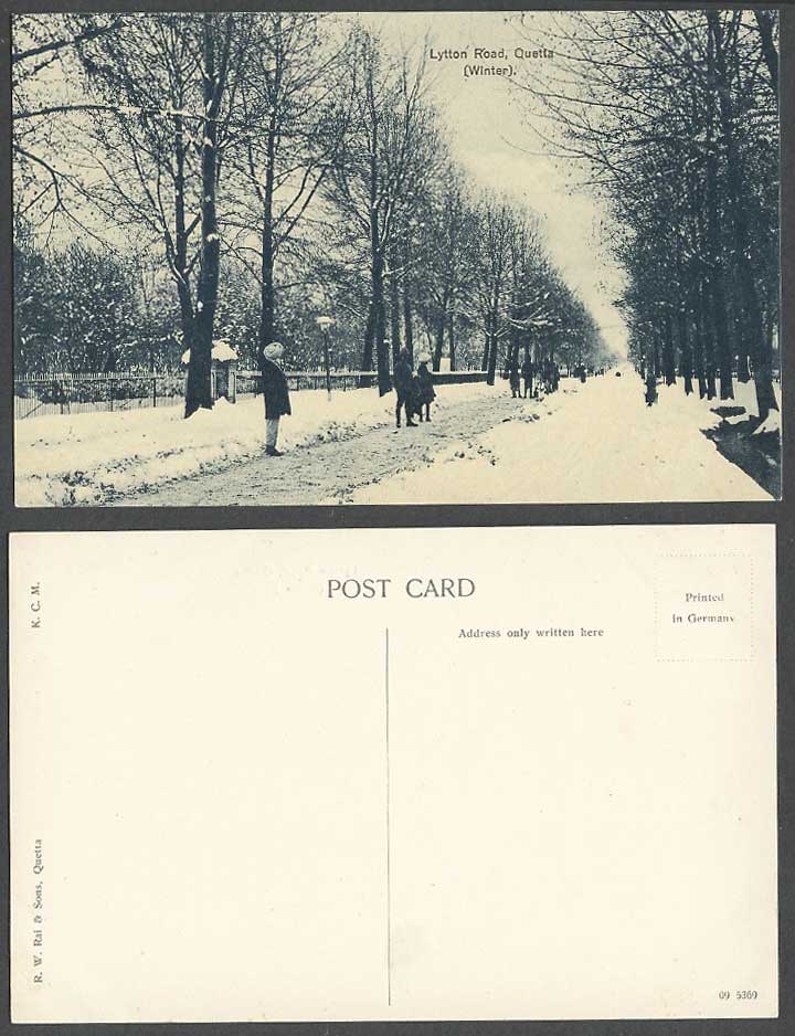 Pakistan Old Postcard Quetta Lytton Road Winter, Street Scene Snow British India
