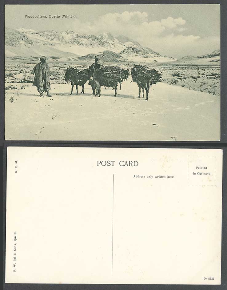 Pakistan Old Postcard Woodcutters Quetta Winter, Native Wood Cutters Mule Donkey