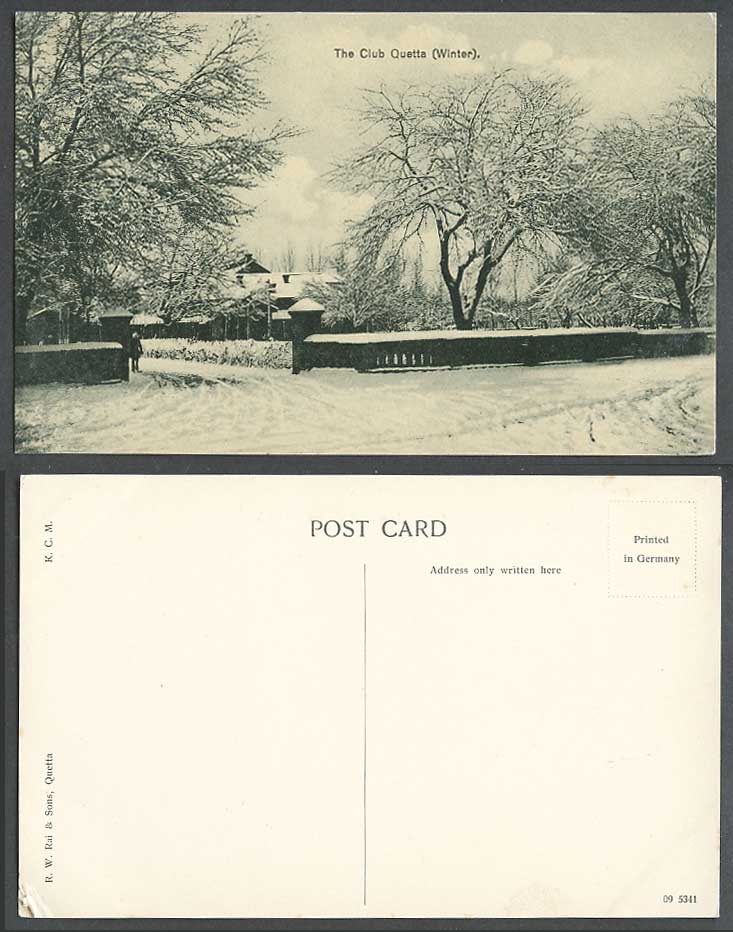 Pakistan Old Postcard Quetta, The Club, Winter Snowy Street Scene, British India