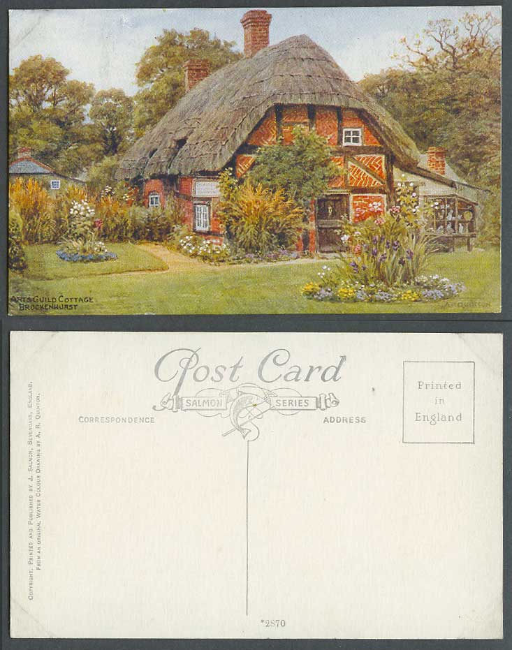 AR Quinton Old Postcard Arts Guild Cottage, Thatched, New Forest, Hampshire 2870
