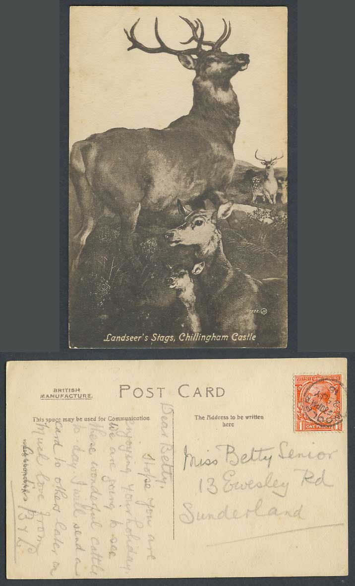 Landseer's Stags Stag Deer Fawn Animals Chillingham Castle 1918 Old Postcard
