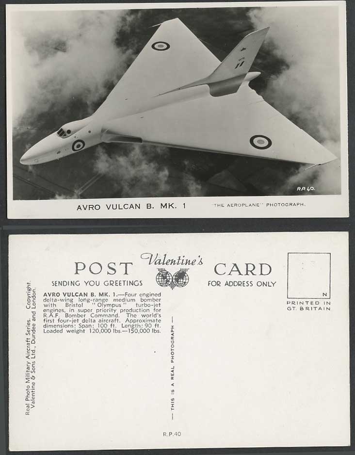 Avro Vulcan B. MK. 1. Bomber Aircraft, Real Photo Military Aircraft Old Postcard
