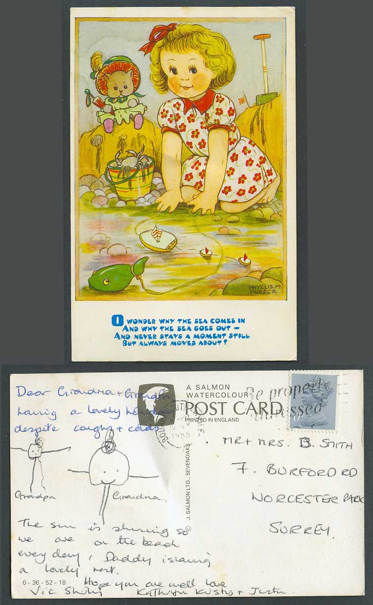 Phyllis M Purser Crab Doll Why Sea Comes in Goes Out Always Moves About Postcard