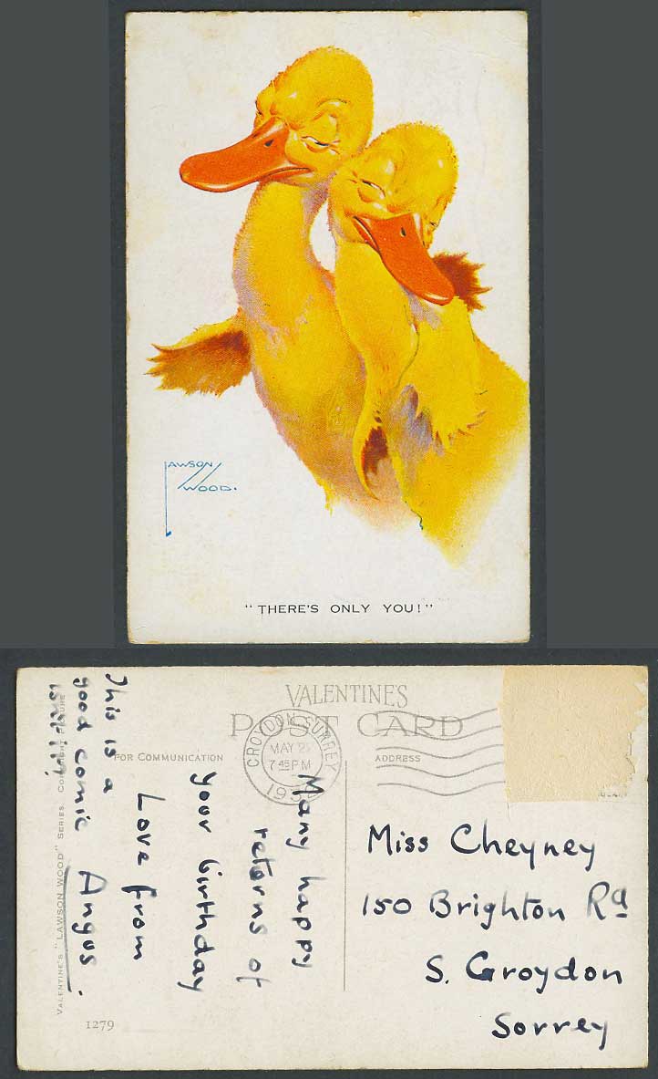 Lawson Wood Artist Signed 1938 Old Postcard There's Only You! Duck Bird Duckling