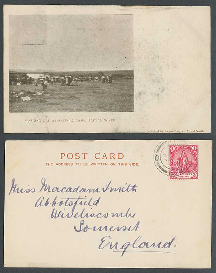 South Africa 1d 1903 Old UB Postcard Aliwal North, Washing Day at a Refugee Camp