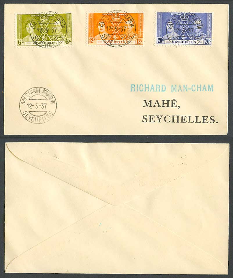 Seychelles 12th May 1937 SG132-134 KG6 Coronation Full Set of 3 First Day Cover