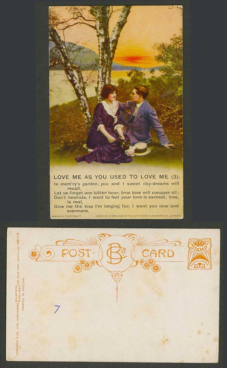 Love Me As You Used to Love Me (3) Song Card Romance River Bamforth Old Postcard