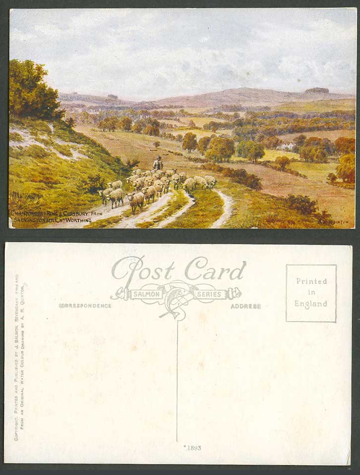 AR Quinton Old Postcard Chanctonbury Ring Cissbury Salvington Mill Worthing 1893