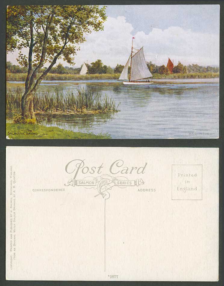 A.R. Quinton Old Postcard Salhouse Broad Norfolk Sailing Boats Yachts River 2877