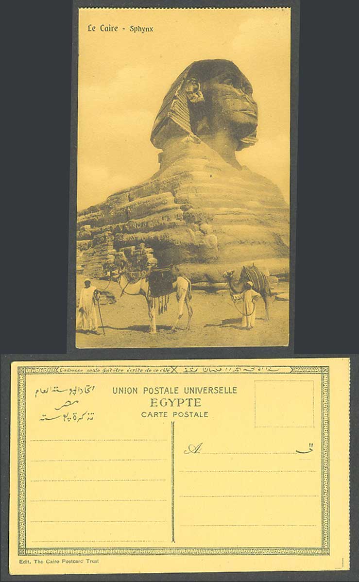 Egypt Old Postcard Cairo Sphinx Le Caire Sphynx Camels and Native Bedouin Beduin