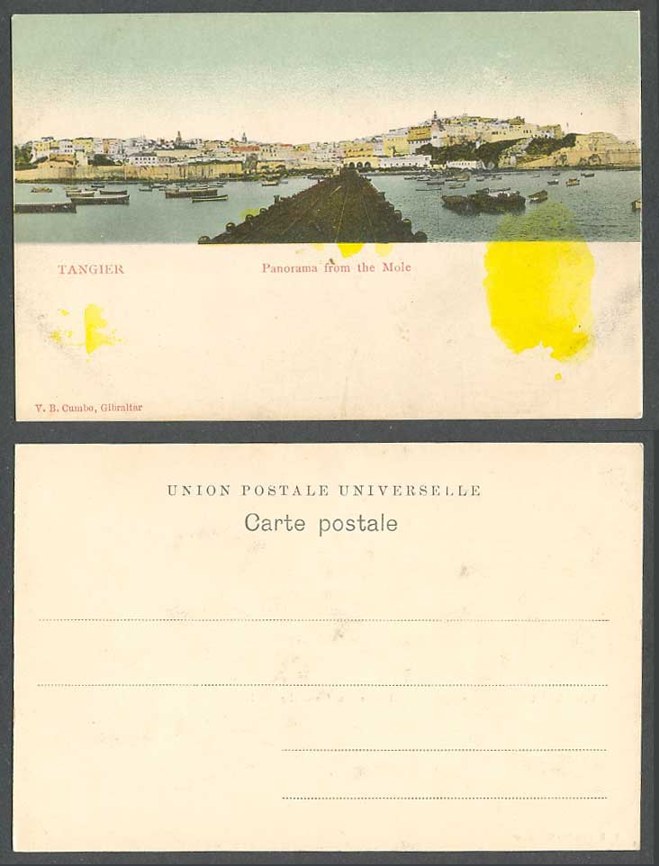 Morocco Old Colour UB Postcard Tangier Tanger Panorama from The Mole Boats Canoe