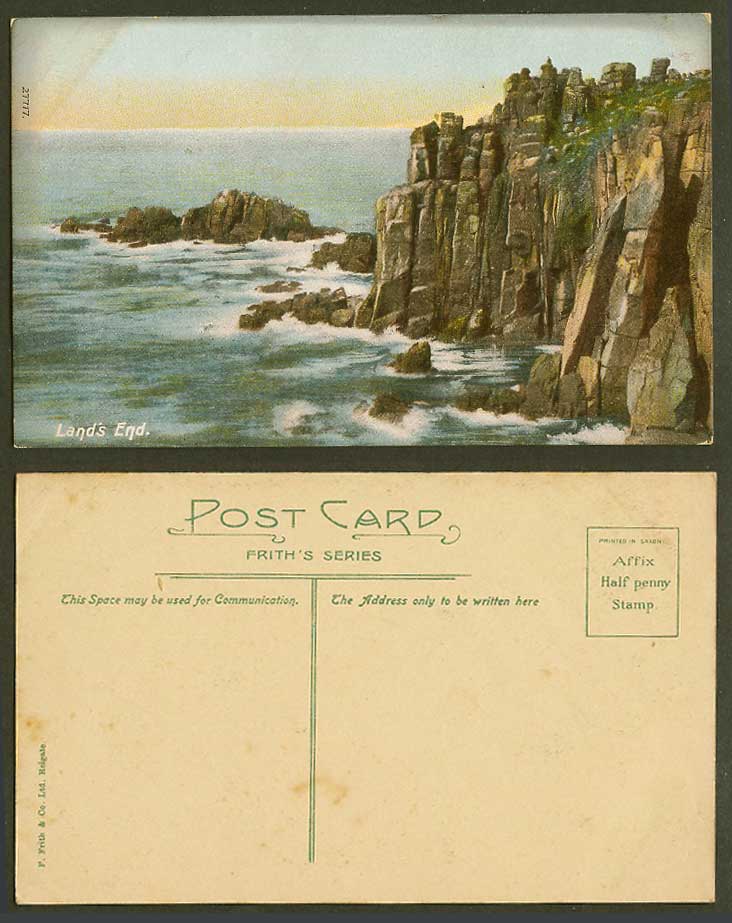 Land's End Cornwall Old Colour Postcard Rough Sea, Cliffs, Rocks, Frith's Series